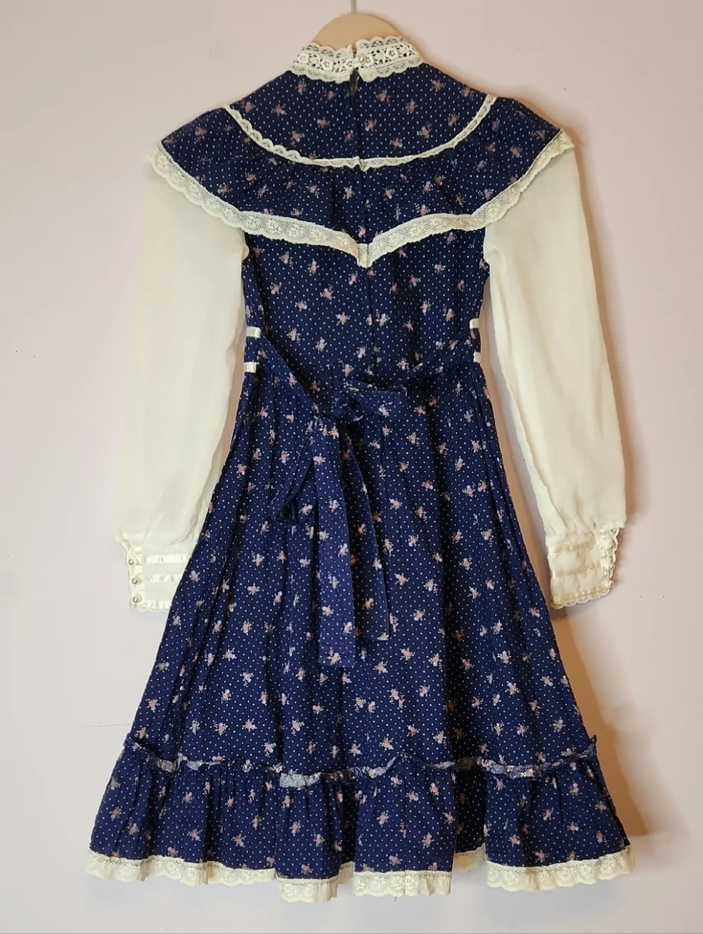VTG 1970s Gunne Sax prairie-style dress, blue floral calico print, size 10